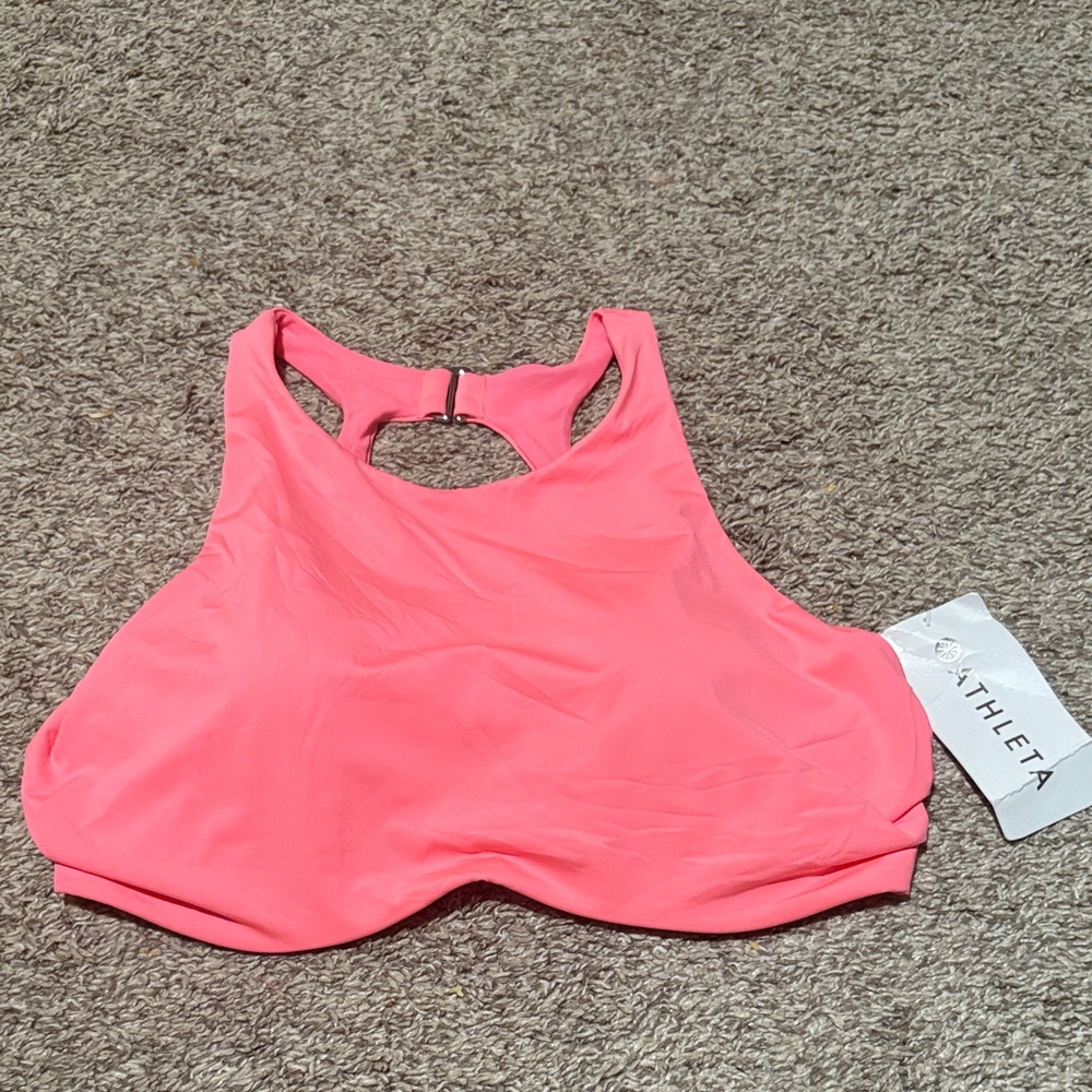 Athleta Maldives Coral Pink High-Neck Bathing Suit Bikini Top 36d/dd. NEW
